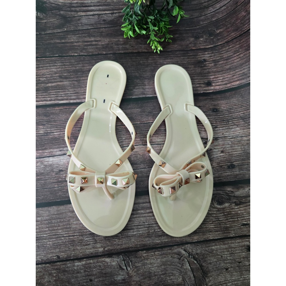 Studded Bow Cute Flat Open Toe Sandals Size 9/10